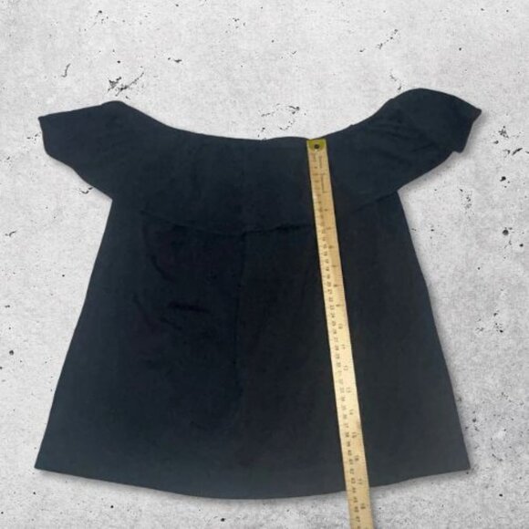J.Crew Off Shoulder Blouse Pullover Ruffled Neckline Short Sleeves Black W Small - Picture 4 of 8